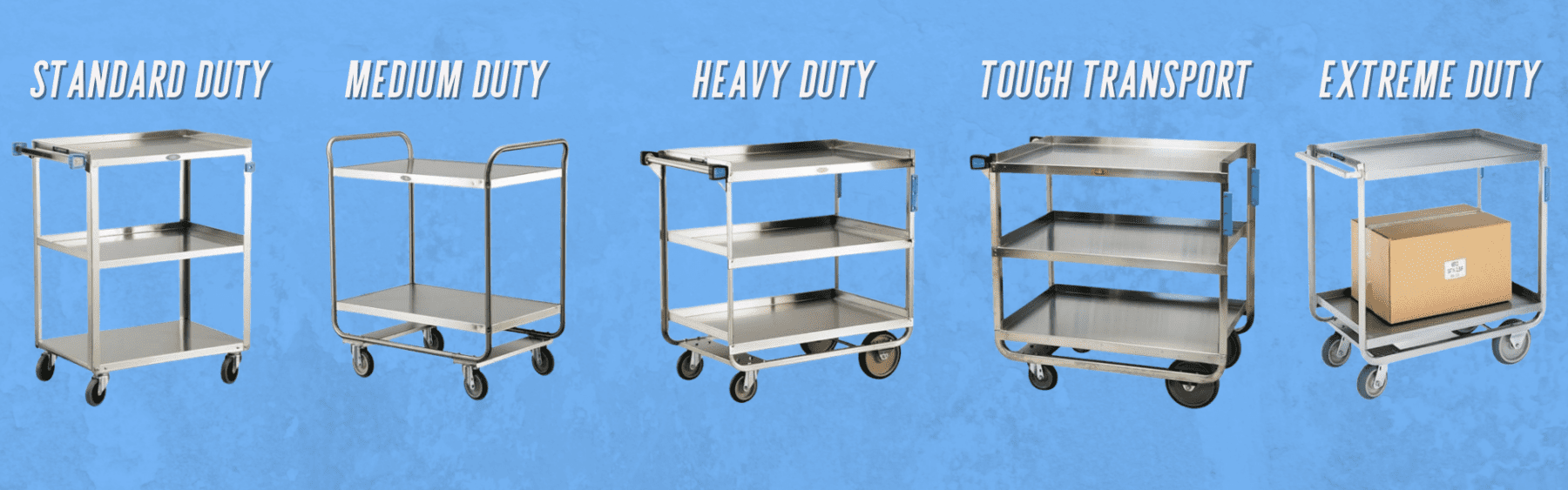 standard, medium, heavy, transport, and extreme duty utility carts