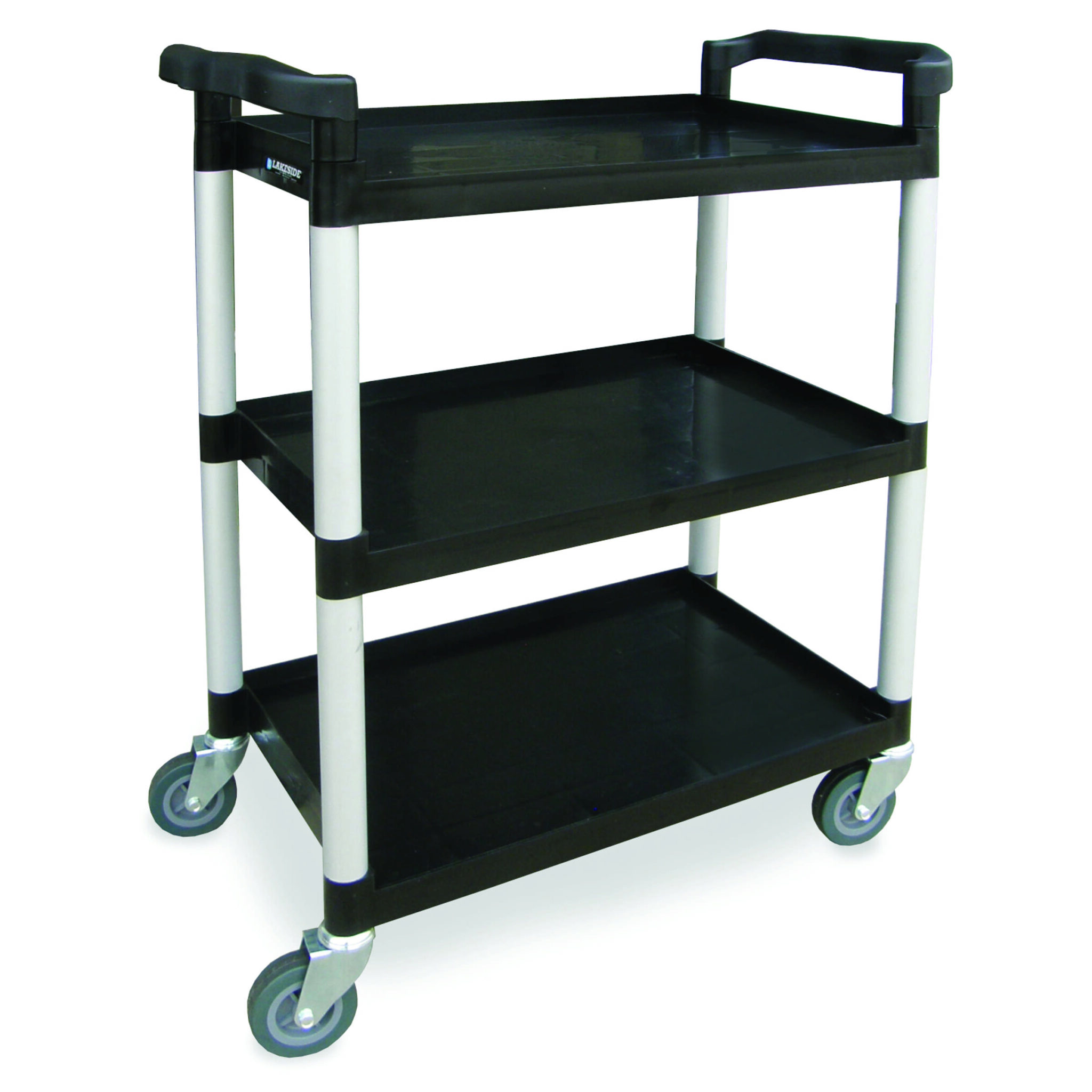 Lakeside 2500 Plastic Utility Cart with Dual Handles, Black, 3 Shelf ...