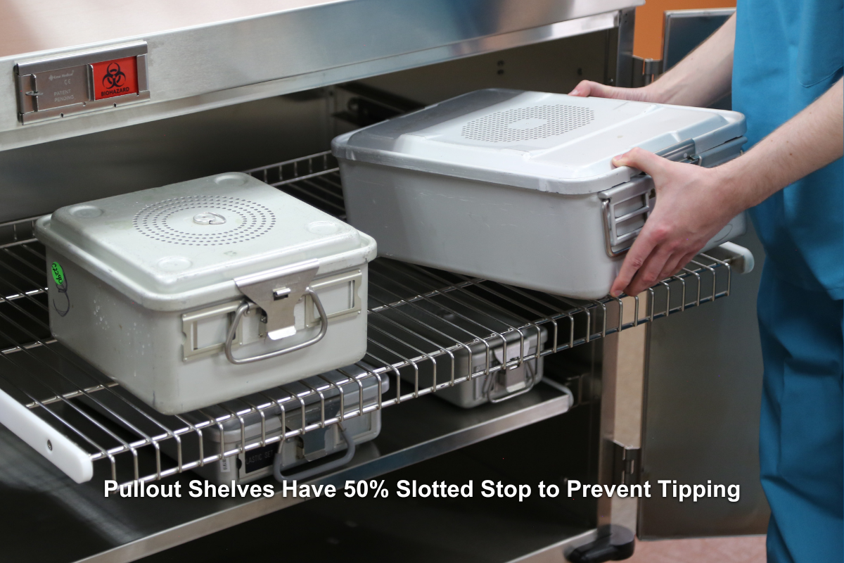 Pullout Shelves Have 50% Slotted Stop to Prevent Tipping