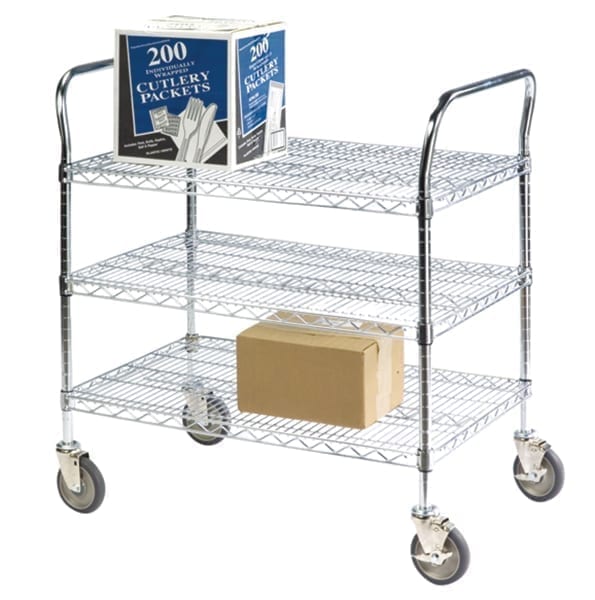 3-Shelf Wire Cart w/ 24 x 36-Inch Shelves - Lakeside Healthcare